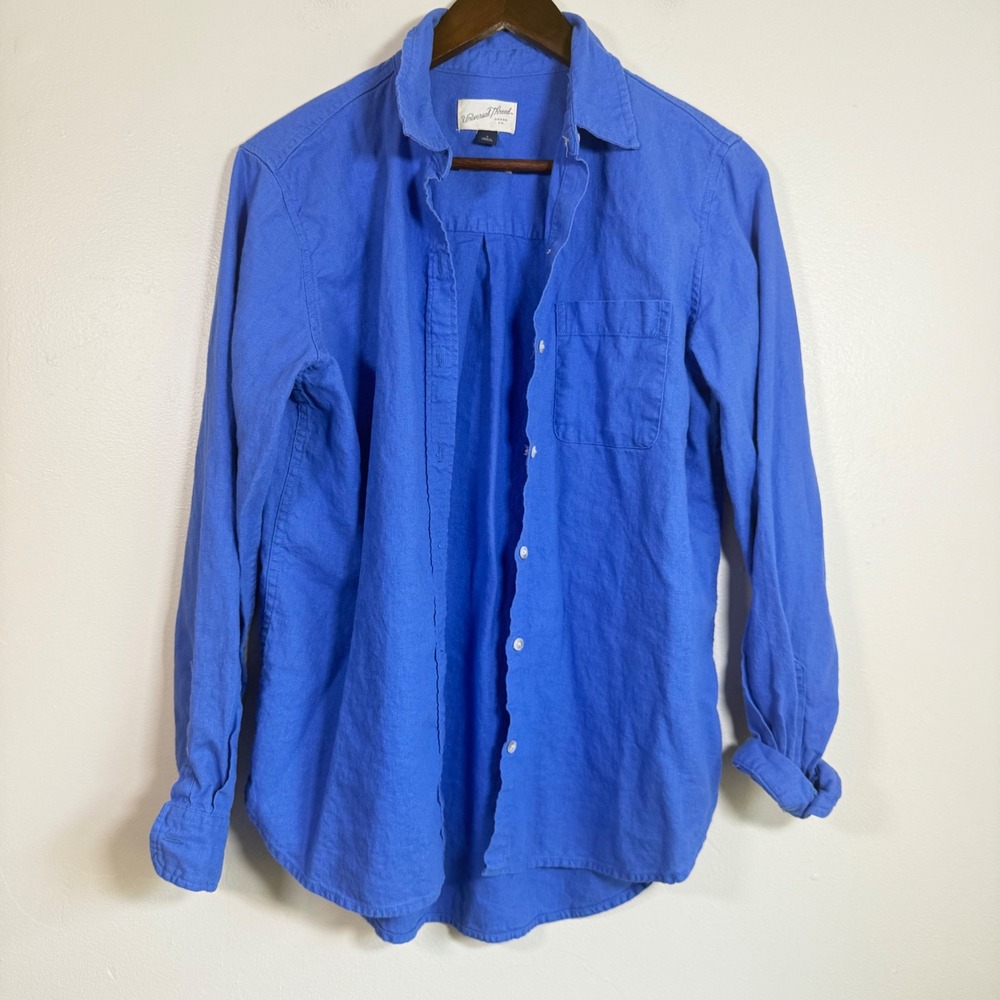 Universal Thread Linen Blend Relaxed Button Down Shirt Size Small Blue